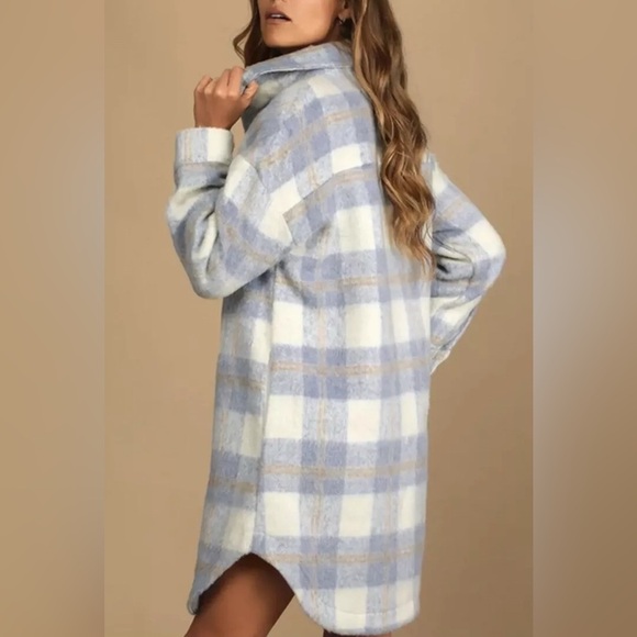 Lulus Warmest Winter Blue Multi Plaid Jacket Shacket Large NWT Size Medium - Picture 2 of 13